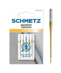 Lot de 5 Aiguilles machine à coudre Surpiqûre Gold 80/12 - 130/705 H-NT - Schmetz