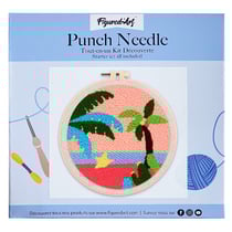 Figured'Art Punch Needle Kit Complet pour Adultes et Enfants - A la Plage - Parfait pour Débutant. Set prêt à broder taille 20x20cm avec cadre circulaire