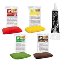 4 pâtes à sucre rouge vert marron jaune + Stylo glaçage noir