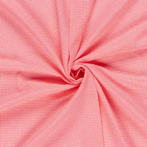 Tissu Seersucker Carreaux Nano Rayures sur fond Rose corail flou