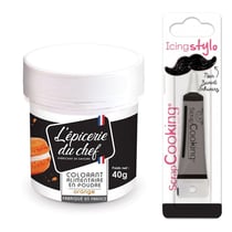 Colorant alimentaire en poudre orange 40 g + Stylo glaçage noir