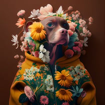 Tableau sur toile portrait canin fleuri 90x90 cm
