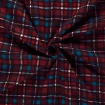 Tissu Flanelle de Coton Basile carreaux Bleus sur fond Rouge