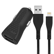 ENERGIZER Chargeur Allume-Cigare 2 USB 17W 3.4A HardCase avec Câble Lightning vers USB Noir