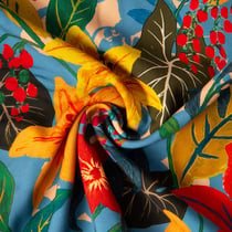 Tissu Viscose imprimé Arty Fleuris Madid sur fond Bleu ancien