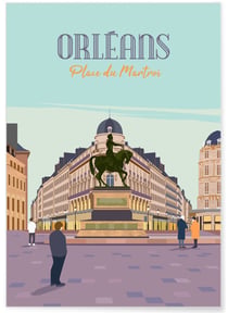 Affiche ville Orléans - Place du Martroi | A3 : 29,7x42cm