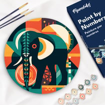 Peinture par Numéro sur disque en bois Figured'Art - Éléphant Art Déco - Kit de Loisir Créatif DIY Numéro d'Art Complet - 30cm de diamètre