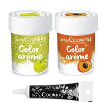 2 colorants alimentaires pomme & abricot + Stylo glaçage noir