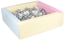 Piscine à balles carrée avec 300 balles – rose, bleu, jaune (pastel)/blanc, gris, argent - Velinda