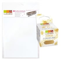 2 feuilles plastique semi-rigides à pâtisserie A4 + paillettes dorées