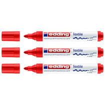 Lot de 3 marqueurs textiles permanents - EDDING 4500 - Pointe ronde 2-3 mm - Rouge