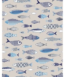 Tissu coton poisson sur fond lin de 150 cm de largeur Ecru (LIN) vendu par 50 cm