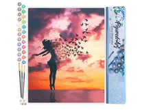 Peinture par Numéro Figured'Art - Femme et oiseaux au lever du jour - Kit de Loisir Créatif DIY Numéro d'Art Complet - 40x50cm sans châssis en bois