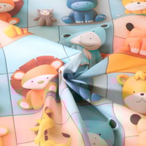 Tissu Coton imprimé digital Leo animaux sur fond Multicolore