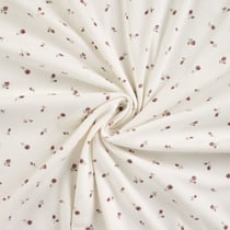 Tissu Jersey Coton Bord côte Petites roses sur fond Blanc cassé