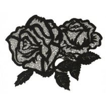 Ecusson thermocollant avec strass Rose double noir et argent XL 12x10cm