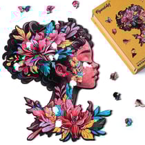 Puzzle en Bois Adulte et Enfant Figured'Art 200 pièces - Portrait de Femme florale - Design Original 27,1x35 cm Forme Unique avec Coffret en bois Premium, Parfait pour Offrir en Cadeau