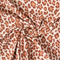 Tissu Jersey Coton imprimé tacheté Léopard Terracota et Brun sur fond Beige