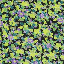 Tissu Viscose Digital Fleurs vertes sur fond Noir