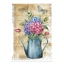 1 feuille de papier de riz 22.5 x 32 cm découpage collage Paper Designs PICHET D HORTANSIAS PAPILLON 0074
