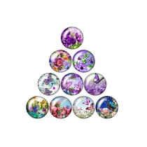 10 cabochons rond en verre assorties 25 mm FLEUR PAPILLON
