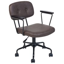 Chaise de Bureau Marron Foncé en Cuir PU Hauteur Réglable Fauteuil Pivotant pour Espace de Travail Rétro Traditionnel Home Office