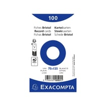 Paquet 100 fiches sous film - bristol uni non perforé - 75x125mm - Blanc - x 20 - Exacompta