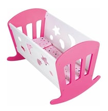 Lit a bascule en bois rose et blanc poupee, poupon - berceau - mobilier, accessoire dodo