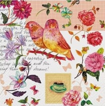 Lot de 4 serviettes en papier découpage collage 33 cm OISEAU ORANGE FLEUR