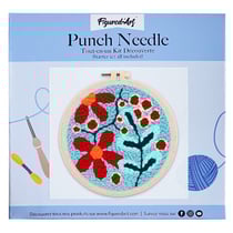 Figured'Art Punch Needle Kit Complet pour Adultes et Enfants - Explosion de Fleurs rouges - Parfait pour Débutant. Set prêt à broder taille 20x20cm avec cadre circulaire