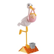 Décoration Cigogne à cloche-pied Rose en métal