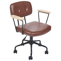 Chaise de Bureau Marron en Cuir PU Hauteur Réglable Fauteuil Pivotant pour Espace de Travail Rétro Traditionnel Home Office