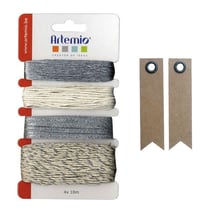 Assortiment de ficelles argentées + 20 étiquettes kraft Fanion