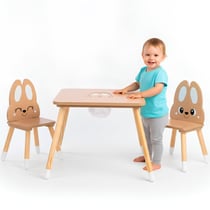 Table Enfant Bois avec Rangement et 2 Chaises Motif Lapin, Ensemble Éducatif – HyperMotion