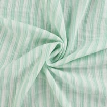 Tissu Double gaze de Coton Double face Rayures Vert d'eau sur fond Blanc