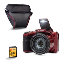 KODAK Pixpro AZ425 Appareil Photo Bridge 20 MP avec Zoom Optique 42x + Étui de Protection + Carte SD 32 Go – Vidéo Full HD 1080p, Grand Angle 24 mm, Stabilisateur, Écran LCD 3" – Rouge