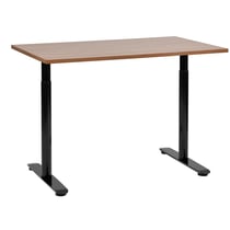 Bureau Réglable Manuellement Plateau Bois Foncé et Structure Acier Noir 120 x 72 cm Hauteur Ajustable Assis Debout Pieds Ronds Design Moderne