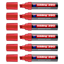 Lot de 6 marqueurs permanents - EDDING - Pointe biseau large 4-12 mm - Rouge