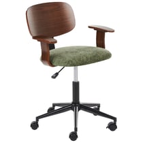 Chaise de Bureau Bois Foncé et Siège en Polyester Vert Fonction Pivotante Réglable Pieds en Métal Mobilier de Bureau Élégant