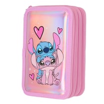 Trousse garnie Stitch Holographique 20 CM - 3 compartiments