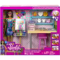 Coffret barbie et l'atelier de peinture avec poupée barbie + accessoires - 26 pièces - poupée mannequin - mattel - hcm85