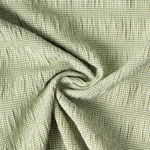 Tissu Polyviscose Seersucker aspect Lin lavé Suzy carreaux Blanc sur fond Vert kaki clair