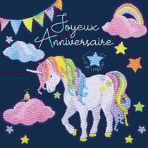 CRYSTAL ART Kit carte broderie diamant 18x18cm Anniversaire licorne
