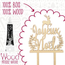 Cake topper en bois Joyeux Noël + Stylo de glaçage noir