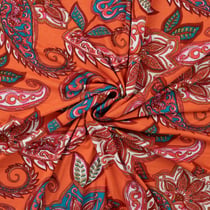 Tissu Jersey Viscose Kasmira Floral  Bohème sur fond Orange