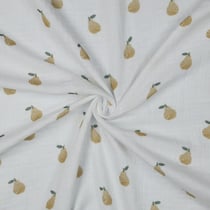 Tissu Double gaze de Coton digital petites Poires sur fond Blanc