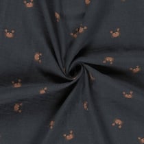 Tissu Double gaze de Coton Bob petits crabes sur fond Bleu marine