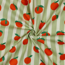 Tissu Coton enduit Poppy Oranges et rayures sur fond Vert