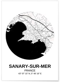 Affiche Carte Sanary-sur-Mer | A3 : 29,7x42cm