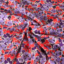 Tissu Viscose extensible Digital Fleurs parme et rouges sur fond Violet